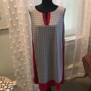 Navy, red and white dress.